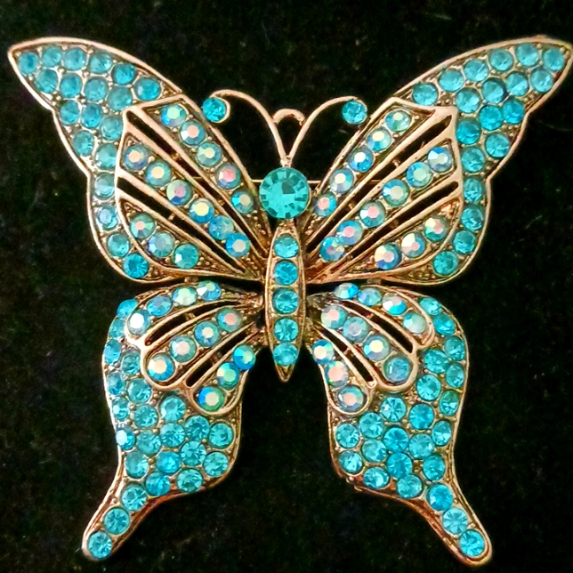 Gorgeous Turquoise And Ab Color Rhinestones Large Butterfly PendantBrooch 20$